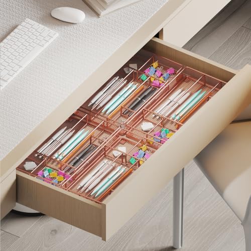 Desk Drawer Organizer Tray, Mesh Desk Organizer, Office Drawer Organizer, Desk Accessories & Workspace Organizers, Suitable for Tools, Pencils, Office Supplies Storage (Rose Gold) - color: Rose Gold