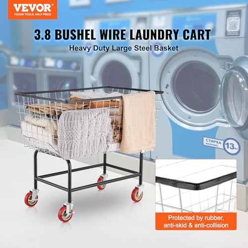 VEVOR Wire Laundry Cart, 3.8Bushel Wire Laundry Basket with Wheels, 32.5''x21.3''x29.9'', Commercial Laundry Basket, Steel Frame with Chrome Finish, 4'' Casters, Wire Cart for Laundry - size: 3.8 Bushel--32.5''x21.3''x29.9''