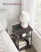 VASAGLE Side Table with Charging Station, 3-Tier End Table with USB Ports and Outlets, Nightstand for Living Room, Bedroom, 11.8 x 13.4 x 22.8 Inches, Plug-in Series, Chestnut Brown and Black - color: Chestnut Brown + Black