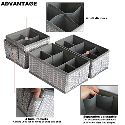 VERONLY Cosmetic Storage Bins Makeup Organizer, Adjustable Multifunction Storage Box Desk Drawer Divider for Makeup Brushes, Bathroom Countertop or Dresser, Set of 3 (Grey) - style: Tree Branch Pattern 3PC