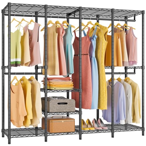 VIPEK V40 Medium Clothes Rack, 900lbs Capacity Sturdy Metal Garment Rack, Clothing Rack with 6 Shelves & 4 Hang Rods, Adjustable Open Wardrobe Closet Organizer for Bedroom/Apartment/Retail, Black - color: Black, size: V40 Medium