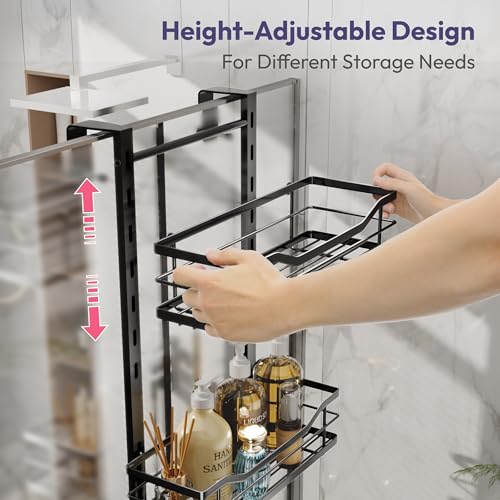 SWTYMIKI Over the Door Shower Caddy - 4 Tier Adjustable Shower Organizer Hanging with Soap Holder, No Drilling Stainless Steel Bathroom Rack Hanging for Body Wash, Shampoo, Soap, Razor, Black - color: Black-4 Tier