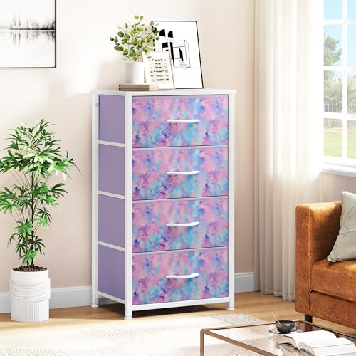 DWVO Dresser with 4 Drawers - Storage Tower Unit, Dresser for Bedroom, Living Room, Closets - Sturdy Steel Frame, Wooden Top & Easy Pull Fabric Bins, Purple - color: Purple, style: 4-Drawer