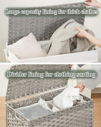 SETVSON Laundry Hamper with Lid Wicker Laundry Basket 112 L (29.6 Gal) Laundry Hampers Handwoven Rattan Clothes Hamper with Handles 3 Removable Liner Bag, 6 Mesh Bags for Bathroom Bedroom Gray - color: Grey, size: 29.6 Gal