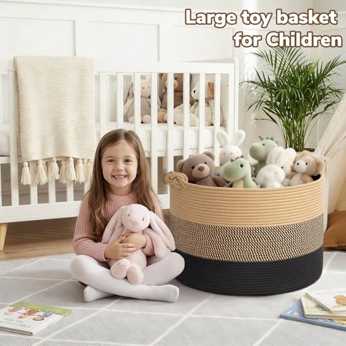 CherryNow 22"x22"x14" Large Blanket Basket, Home Décor for Living Room Bedroom, Decorative Wicker Woven Basket for Clothes, Toy Storage Basket for Kids, Camel Mix & Black - color: Camel Mix & Black, size: 83L (22"W x 14"H)