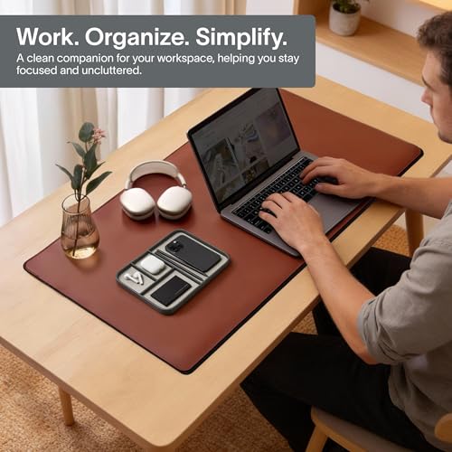 Nordik Leather Valet Tray - Sahara Gray - 9.5 x 7.9 Inch Medium Vegan Leather Tray - Stylish Nightstand Organizer for Men - Modern Bedside Caddy - EDC Catchall for Key Watch Wallet Jewellery - color: Sahara Gray, size: 9.5in x 7.9in