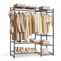 SONGMICS Portable Closet Wardrobe, Clothes Rack, Closet Organizers and Storage, Freestanding Clothing Rack with 7 Shelves, 2 Hanging Rods, Metal Frame Rack, for Bedroom, Entryway, Black ULGR010BZ03S - size: 49.1"L