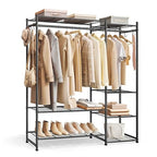 SONGMICS Portable Closet Wardrobe, Clothes Rack, Closet Organizers and Storage, Freestanding Clothing Rack with 7 Shelves, 2 Hanging Rods, Metal Frame Rack, for Bedroom, Entryway, Black ULGR010BZ03S - size: 49.1"L