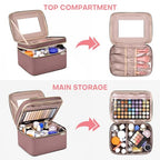 HXLGMD Large Makeup Bag with Mirror Double Layer Travel Make Up Organizer Case, Large Capacity Coemetic Bag with Brush Slot Divider - color: Rosewood
