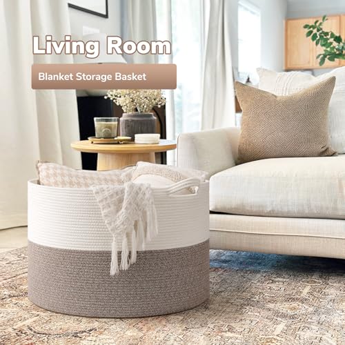 Goodpick 115L Extra Large Blanket Basket, 23.5"x23.5"x15.8" Woven Rope Basket for Storage, Kids Toy Storage for Nusery Room, Mele - color: Mele, size: 23.5x23.5x15.8 Inch (Pack of 1)