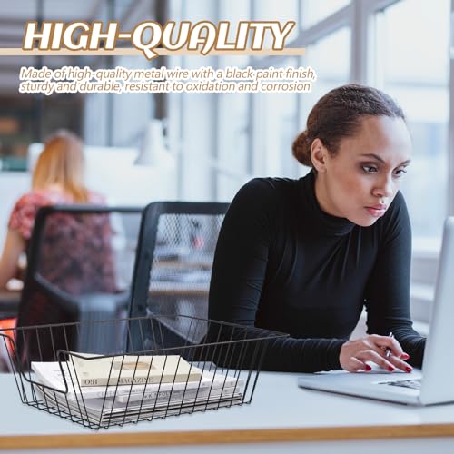 Yeaqee 6 Pcs Letter Tray Wire Paper Trays Stackable File Desk Organizer Metal File Paper Holder Basket for Desk Desktop Letter Storage for Office Home Classroom School(17'' x 12'' x 5 '',Black) - color: Black, size: 17'' X 12'' X 5