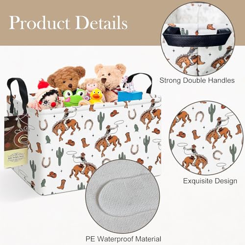 HUNRUNG Rectangle Canvas Storage Basket Foldable Waterproof Toy Organizer Bin with Handles Fabric Collapsible Storage Bins for Shelves Kids Room Playroom Nursery Clothes and Pet Supplies(REC-Cowboy) - color: REC-Cowboy