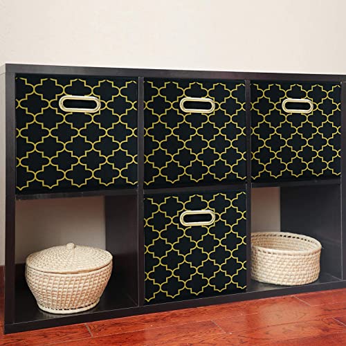 Fabric Cloth Storage Bins,Fabric Cube Organizer with Dual Handles Foldable Cube Storage Baskets for Home Bedroom Storage,Set of 3,(Black Gold) - color: Black Gold, size: 3 Pack