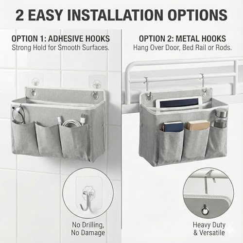 2-Pack Wall Hanging Storage Bag, Over the Door Organizer with Large Mesh Pockets, Hanging Wall Basket Storage for Pantry, Bedroom, Bathroom, Heavy Duty Wall Mounted Storage for Dorm,Closet (Grey)