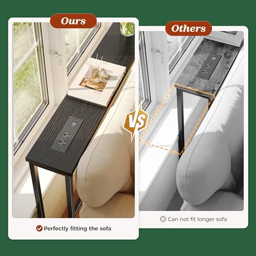 SUPERJARE 110.2 Inch Sofa Table with Power Outlets and USB-C Ports, 5.9 Inch Narrow Console Tables, Entryway Hallway Couch Tables with Storage, Behind Sofa, Small Spaces, Living Room, Black - color: Black, size: 5.9''D x 110.2''W x 29.7''H