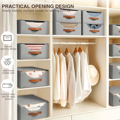 Homsorout Large Closet Organizers - Closet Storage Drawers for Clothes, Fabric Sotrage Bins with Handle, Collapsible Organizer Bins for Bedroom, Living Room, 4 Pack, Gray - color: Gray, size: 16 Inch. - 4 Pack