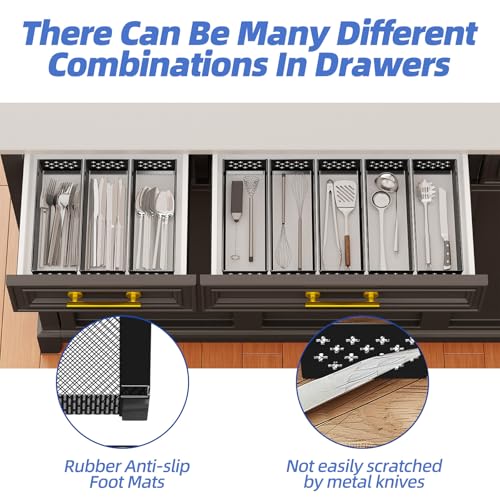 Simple Trending Silverware Drawer Organizer, 8 Pack Utensil Organizer for Kitchen Drawers, Metal Storage for Spoons Forks Knives (12.2 * 3.2 * 2.1 Inches, Black)