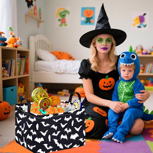 MAIZMZ Halloween Storage Basket Pumpkin Ghost Gift Basket for Kids Foldable Toy Box Waterproof Organizer Bin Laundry Nursery Hamper for Home Office Dorm Closet Shelf - color: Black Bat