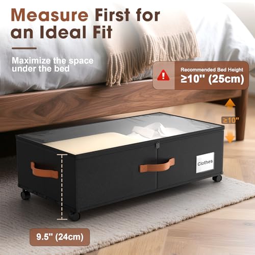 Eastherry Under Bed Storage Containers with Wheels, 9.5 inches Higher Underbed Shoes Blankets Clothes Toy Storage Drawers for College Dorms Bedrooms Nursery Rooms Organization, 2 Pack to be Assembled - color: Black
