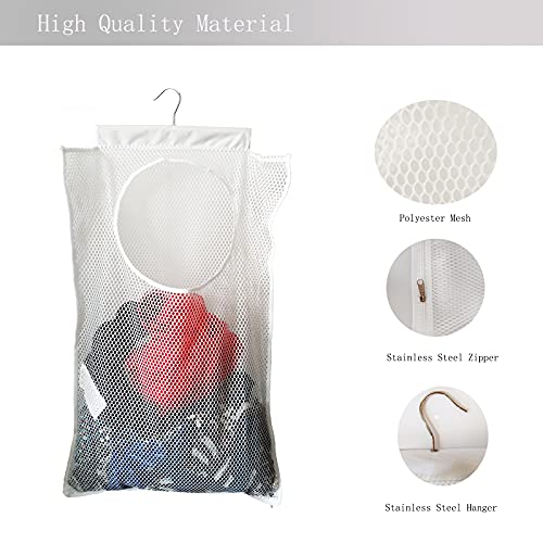 Hanging Mesh Laundry Hamper (30in*20in*2in) Large Dirty Clothes Bag, Can Be Used Behind The Door & Closet & Caravan& Bathroom (White) - color: White