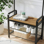 VASAGLE Coat Rack, Hall Tree with Shoe Bench for Entryway, Entryway Bench with Coat Rack, 4-in-1, with 9 Removable Hooks, a Hanging Rod, 13.3 x 28.3 x 72.1 Inches, Honey Brown and Black UHSR040B05 - color: Honey Brown + Black, size: 28.3"W