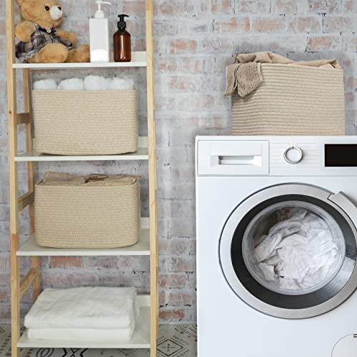 XUANGUO Rope storage Basket Bins Woven Basket for Organizing Shelves 15X10X9.3" Rectangle Decorative Baskets For storage Clothes Toys Books Towels Nursery basket organizer 3 pack Oatmeal - color: Oatmeal