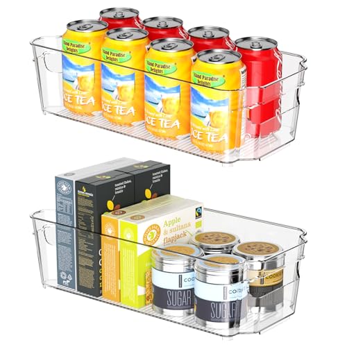Clear Fridge Organizer, Refrigerator Organizer Bins with Handle, Freezer, Kitchen Cabinet, Pantry Organization, BPA Free Fridge Organizers (12.4 inch 2 Pack) - size: 12.4 inch 2 Pack