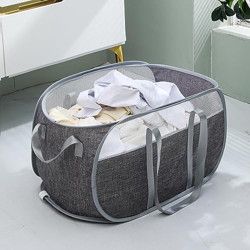 Pop-Up Laundry Basket，collapsible Mesh Laundry Hamper– With Extended Shoulder Straps, Sturdy Handles, and Premium Cationic Fabric (gray)… - color: gray