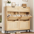 Jocoevol Rattan Shoe Cabinet for Entryway with 4 Flip Drawers and 2 Drawers, Narrow Freestanding Shoe Storage Cabinet with Metal Legs for Entryway/Hallway/Foyer (Natural) - color: Natural