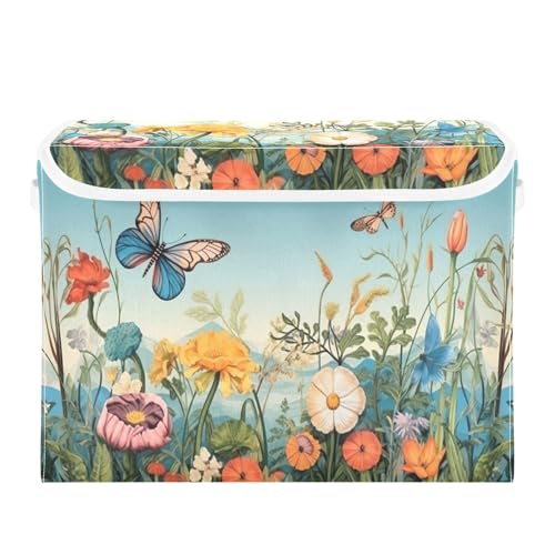 xigua Colorful Flower Pattern Storage Bins with Lids and Carrying Handle,Foldable Storage Boxes Organizer Containers Baskets Cube with Cover for Home Bedroom Closet Office - color: Colorful Flower Pattern