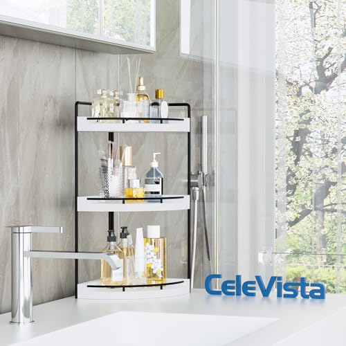 Corner Bathroom Counter Organizer, 3 Tier Bathroom Sink Shelf Countertop, Wood Vanity Skincare Storage for Toiletries Decor, Makeup, Dresser (White) - color: White