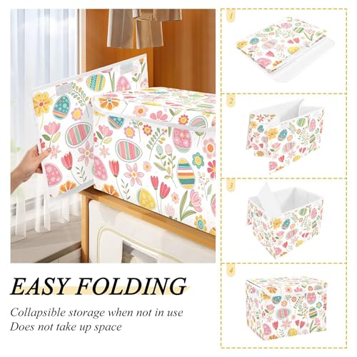 xigua Easter Flower Eggs Storage Bins with Lids and Carrying Handle,Foldable Storage Boxes Organizer Containers Baskets Cube with Cover for Home Bedroom Closet Office - color: Easter Flower Eggs