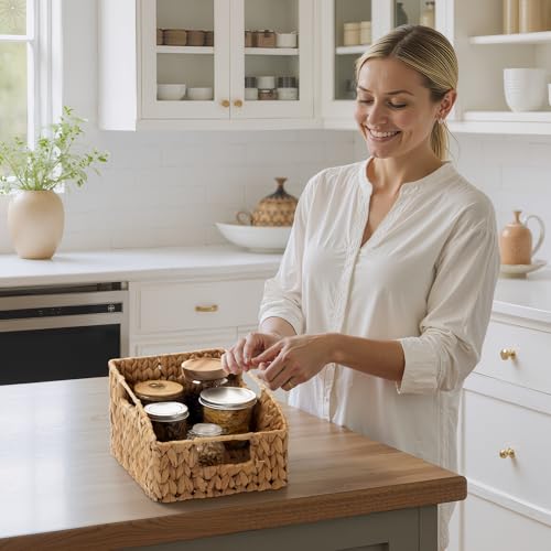 StorageWorks Pantry Baskets for Organizing, Wicker Basket with Built-in Handles, Handwoven Wicker Storage Baskets, Water Hyacinth for Shelves, 2 Pack - color: Natural(Water Hyacinth), size: 2x 8½"L x 10"W x 7½"H