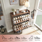 Barnyatoh Shoe Storage Cabinet with 2 Flip Drawers, Farmhouse Hidden Shoe Organizer, Narrow Slim Shoe Rack Cabinet for Entryway Hallway,Walnut - color: Walnut