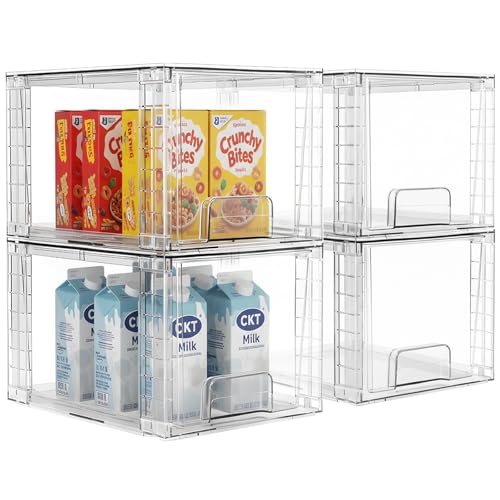 4 Pack Stackable Acrylic Storage Drawers – Clear Plastic Organizer Bins, Easy to Assemble, Suitable for Bathroom, Undersink, Kitchen, Pantry, Makeup, Medicine Organization - size: 4Pack 7"H