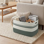 75L Large Blanket Basket, 22"x17"x12"Rectangle Cotton Rope Woven Storage Basket with Handles, Laundry Hamper for Living Room, Nursery, Bedroom - Chemical-Free, Kid & Pet Safe - Sage Green - color: Sage Green/White