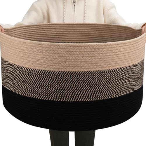 OIAHOMY 90L Blanket Basket for Living Room, Large Basket 23" x 23" x 13" with Handle, Laundry Hamper for Blankets, Pillows, Toy Storage for Kids, Dogs - Yellow and Black - color: Yellow and Black, size: 23" x 23" x 13"