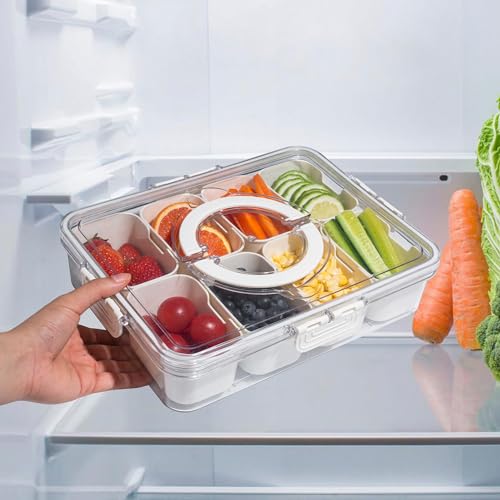 WACOI Divided Snack Serving Tray with Lid and Handle travel Snackle Box Charcuterie Container Portable Storage Organizer for Candy, Fruits, Nuts, Snacks 1Pack White - color: White
