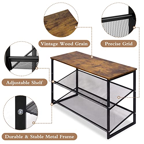 Garden 4 you Shoe Rack for Entryway 3 Tiers 11.8" D x 25" W x 20" H, Metal Shoe Rocks with Brown Wooden Tabletop, Angled Shoes Rack with Adjustable Mesh Shelves for Entryway Hallway Closet - color: Rustic Brown, size: 3-Tiers
