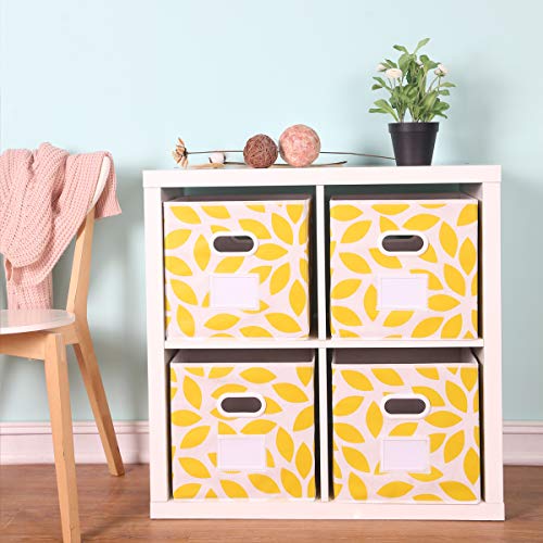 MAX Houser Fabric Storage Bins Cubes Baskets Containers with Dual Plastic Handles for Home Closet Bedroom Drawers Organizers, Foldable, Set of 4 (Yellow) - color: 28 yellow