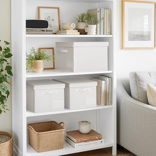 GRANNY SAYS Fabric Storage Bins with Lids, Storage Basket for Clothes, Decorative Storage Boxes, Closet Storage and Organizers, Ivory, 3-Pack - color: Ivory, size: Large