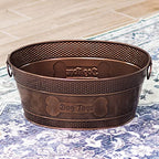 BREKX Indestructible Metal Dog Toy Bin - Copper Galvanized Storage Bin with Handles, Pet Storage Organizer - Ropes, Blankets, & Leashes, Bone Design Pet Toy Box (15-Quart) - color: Antique Copper