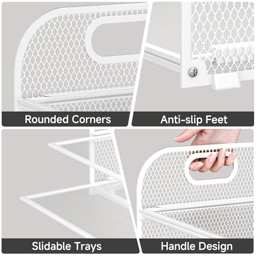 5-Tier Stackable Paper Organizer with Handle, White Metal Mesh Desk Organizer Letter Tray | Office Storage & Organization for Home, School & Workplace - color: White, size: 12.6" x 9.1" x 13.4"