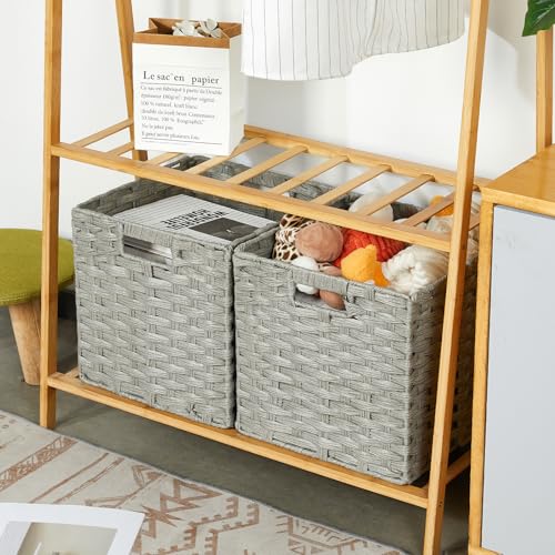 DULLEMELO Wicker Baskets With Liner Set of 4, 11x11x11 Inch Collapsible Storage Bins, Decorative Organizing Baskets, Light Grey - color: Light Grey, size: 11"-4 pack