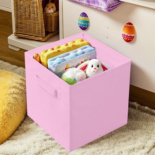 PowerKing Collapsible Storage Cubes with Handles, Fabric Foldable Bins for Closet Shelves, Durable Organization Storage Bins, 10.5'' x 11'' x 10.5'', 2 Pack, Pink - color: Pink, size: 2Pack