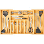 Umilife Extra Large Expandable Kitchen Siverware Utensils Drawer Organizer, 19" Deep for Big Drawer, Adjustable Bamboo Wood Drawer Divider with Curved Grooves, Cutlery Tray Flatware Holder - size: Expandable 19~33 x 19 inch