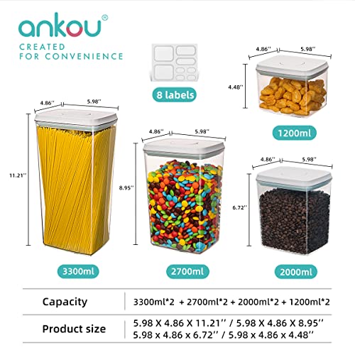 Ankou Food Storage Containers Pop Airtight Food Storage Containers with Lids for Kitchen Pantry Organizing Cereal Snack Flour Sugar Coffee Spaghetti Stackable - 8 Pcs (1.2, 2.0, 2.7, 3.3qt)*2 - color: 8 Pcs Set (1)