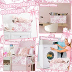 Boao 3 Pcs Pink Floral Foldable Storage Baskets Pink Hydrangea Laundry Basket with Handles Waterproof Storage Bins Fabric Shelf Baskets for Organizing Closet Clothes - style: Pink Flowers