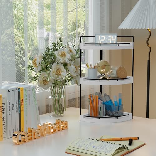 Corner Bathroom Counter Organizer, 3 Tier Bathroom Sink Shelf Countertop, Wood Vanity Skincare Storage for Toiletries Decor, Makeup, Dresser (White) - color: White