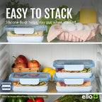 Ello Duraglass 3.4 Cup Meal Prep Sets 10Pc,Set-Glass Food Storage Container with Silicone Boot and Airtight BPA-Free Plastic Lids,Dishwasher,Microwave,and Freezer Safe,Halogen Blue,5 Count (Pack of 2) - color: Halogen Blue with Boot, size: 3.4 Cup (Pack o